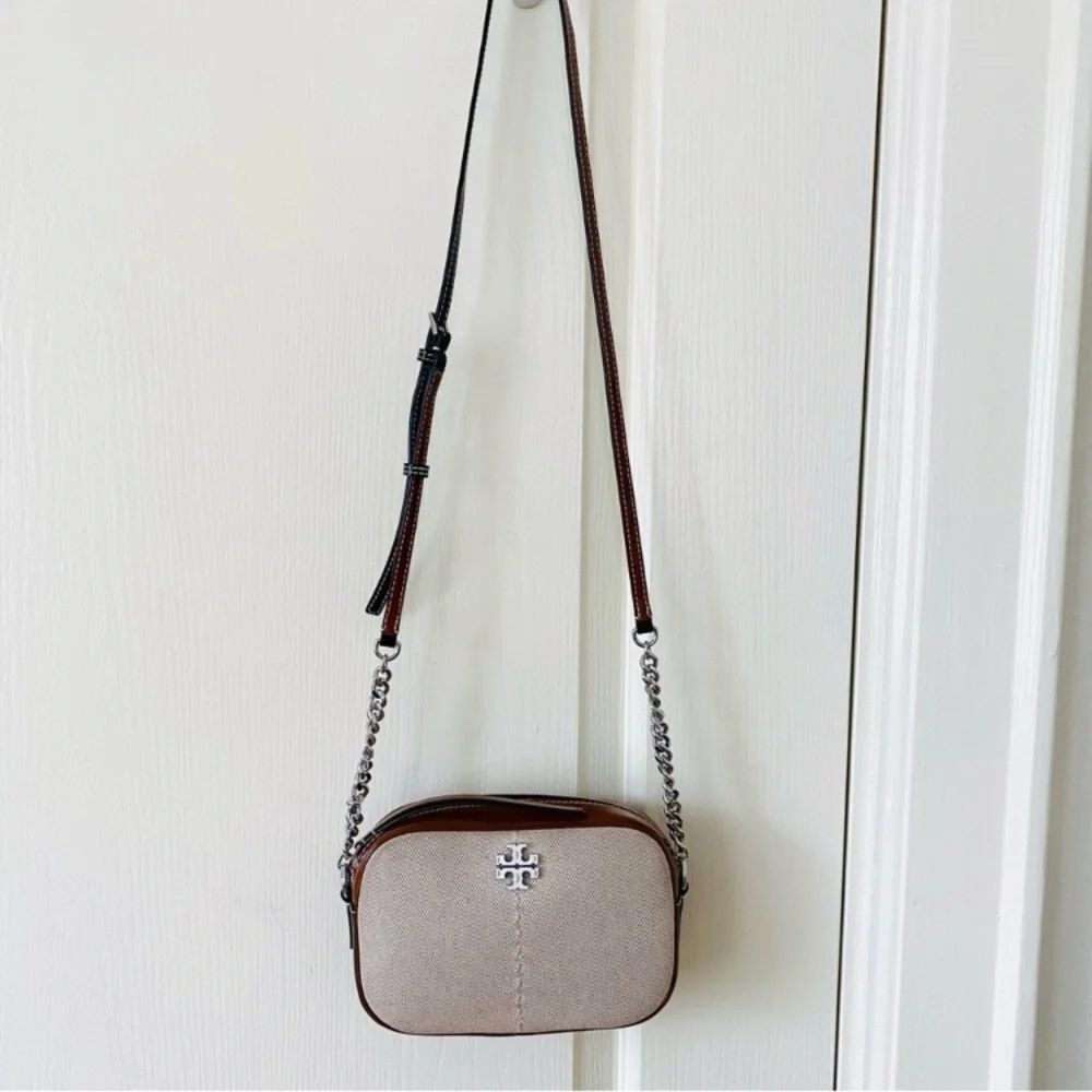 Tory Burch McGraw Color Block Patent Leather Canvas Camera Crossbody Bag - Picture 3 of 15